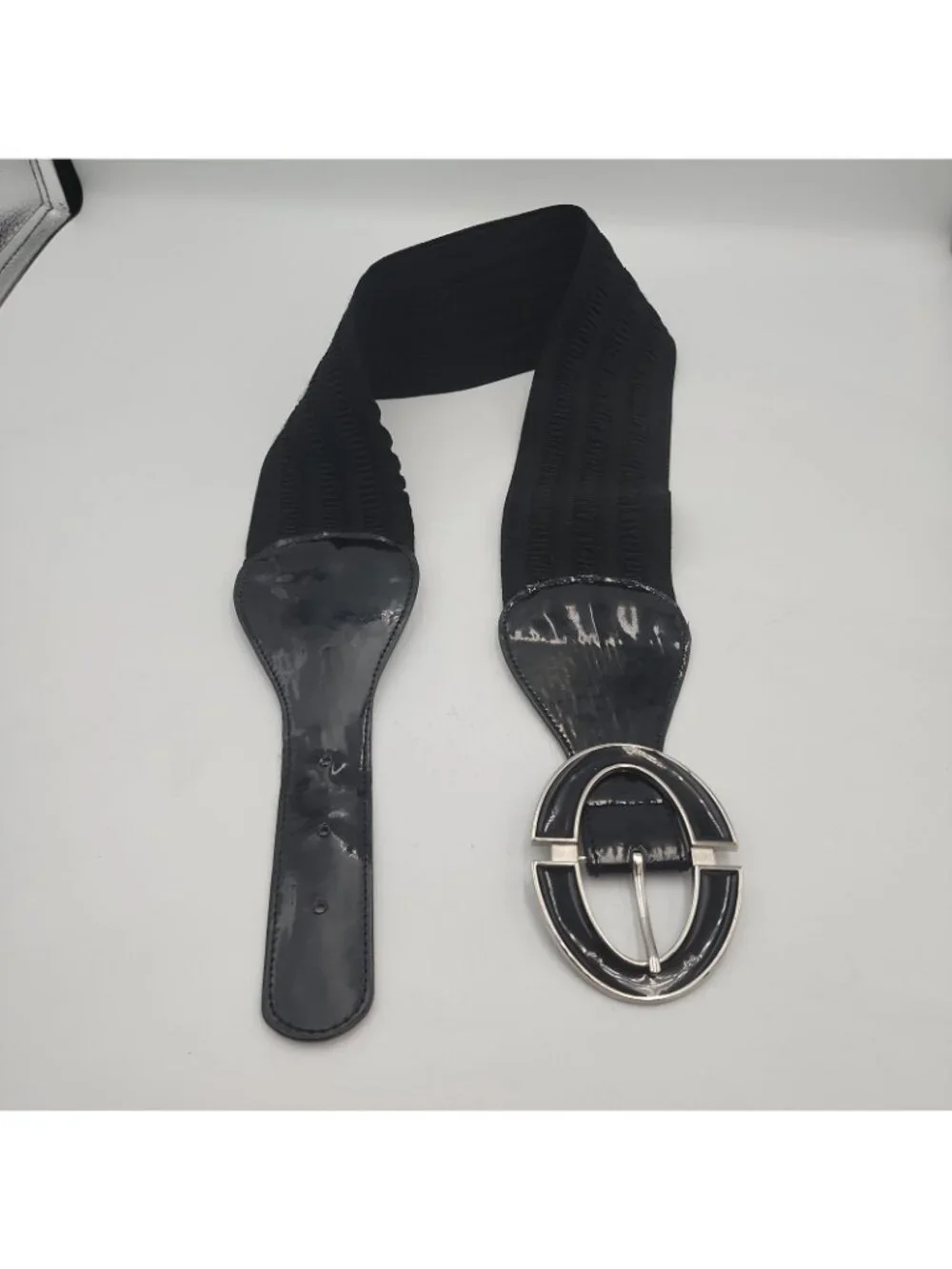 Patent Leather Glossy Black Wide Belt Size S M Elastic Fits 30-33